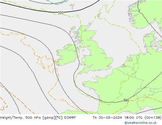 Z500/Rain (+SLP)/Z850 ECMWF Th 30.05.2024 18 UTC