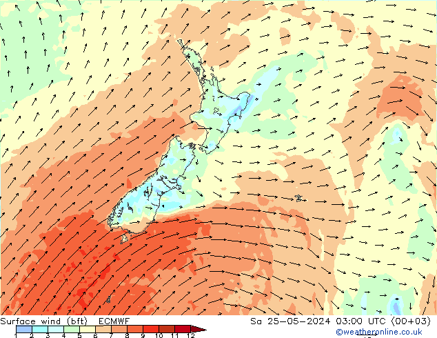 Surface wind (bft) ECMWF Sa 25.05.2024 03 UTC