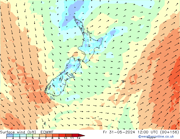 Vento 10 m (bft) ECMWF ven 31.05.2024 12 UTC