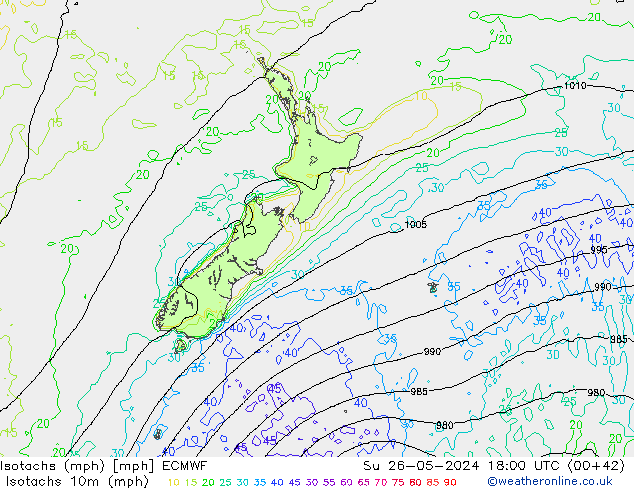 Eşrüzgar Hızları mph ECMWF Paz 26.05.2024 18 UTC