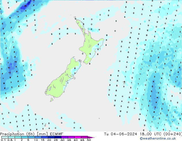 Precipitation (6h) ECMWF Tu 04.06.2024 00 UTC