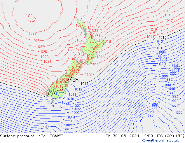 Surface pressure ECMWF Th 30.05.2024 12 UTC