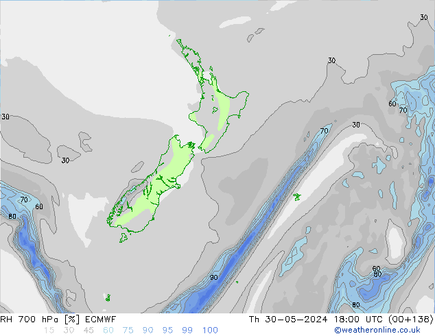 RH 700 hPa ECMWF Th 30.05.2024 18 UTC