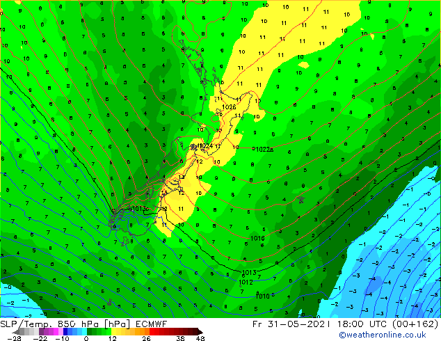 SLP/Temp. 850 hPa ECMWF Sex 31.05.2024 18 UTC