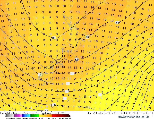 Hoogte/Temp. 925 hPa ECMWF vr 31.05.2024 06 UTC