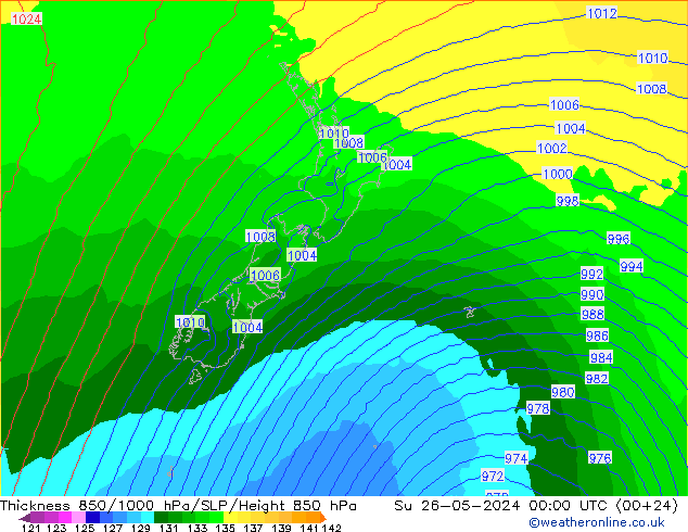 Thck 850-1000 hPa ECMWF Su 26.05.2024 00 UTC