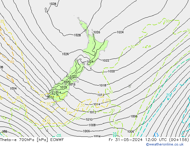 Theta-e 700hPa ECMWF Fr 31.05.2024 12 UTC