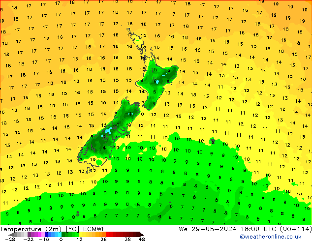 Temperaturkarte (2m) ECMWF Mi 29.05.2024 18 UTC