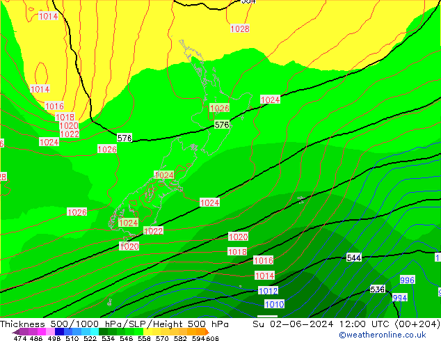 Thck 500-1000hPa ECMWF Su 02.06.2024 12 UTC