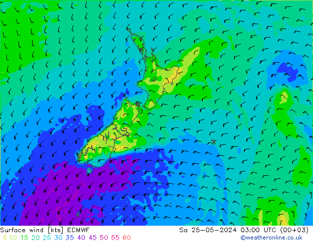 Surface wind ECMWF Sa 25.05.2024 03 UTC