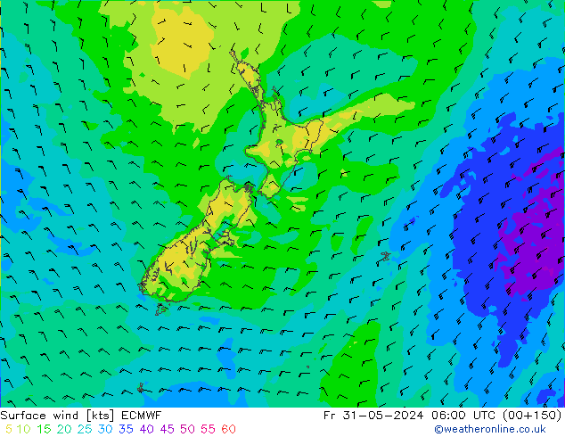 Viento 10 m ECMWF vie 31.05.2024 06 UTC