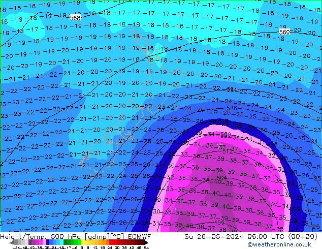 Height/Temp. 500 hPa ECMWF Dom 26.05.2024 06 UTC