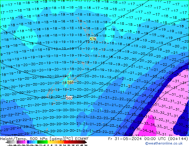 Height/Temp. 500 гПа ECMWF пт 31.05.2024 00 UTC