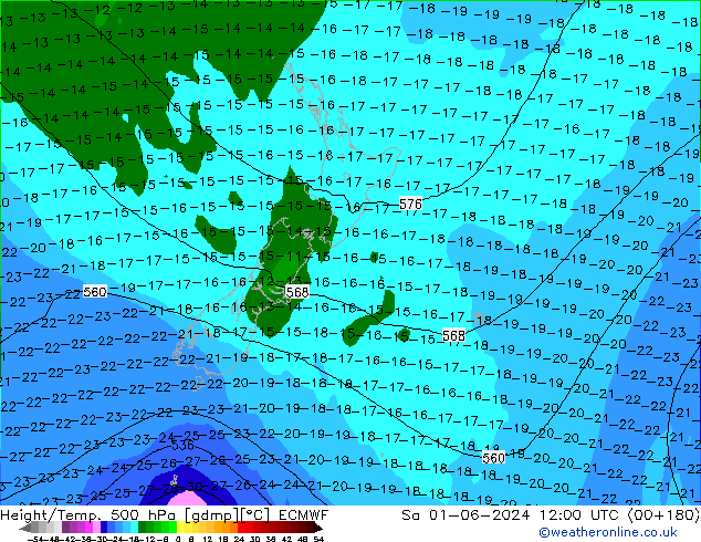 Z500/Rain (+SLP)/Z850 ECMWF Sa 01.06.2024 12 UTC