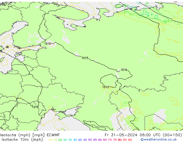 Isotachen (mph) ECMWF vr 31.05.2024 06 UTC