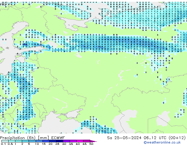 Precipitation (6h) ECMWF Sa 25.05.2024 12 UTC