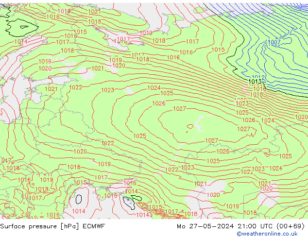 Bodendruck ECMWF Mo 27.05.2024 21 UTC