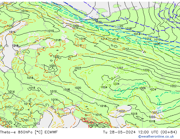 Theta-e 850hPa ECMWF mar 28.05.2024 12 UTC