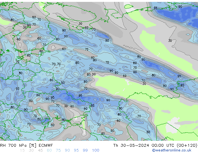 RH 700 hPa ECMWF Th 30.05.2024 00 UTC