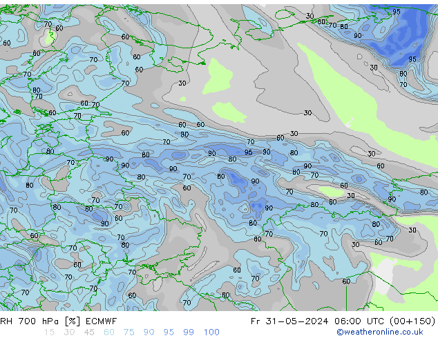 RH 700 hPa ECMWF Fr 31.05.2024 06 UTC