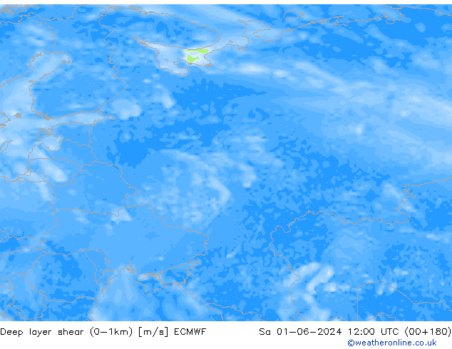 Deep layer shear (0-1km) ECMWF Sa 01.06.2024 12 UTC