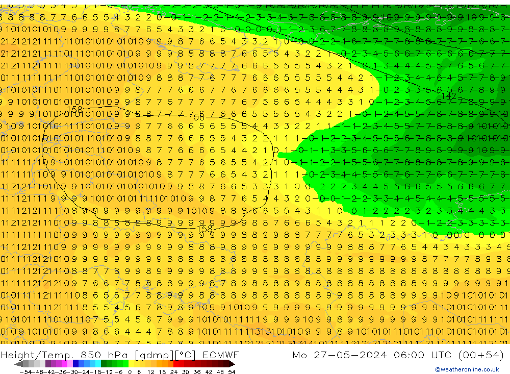 Z500/Rain (+SLP)/Z850 ECMWF pon. 27.05.2024 06 UTC