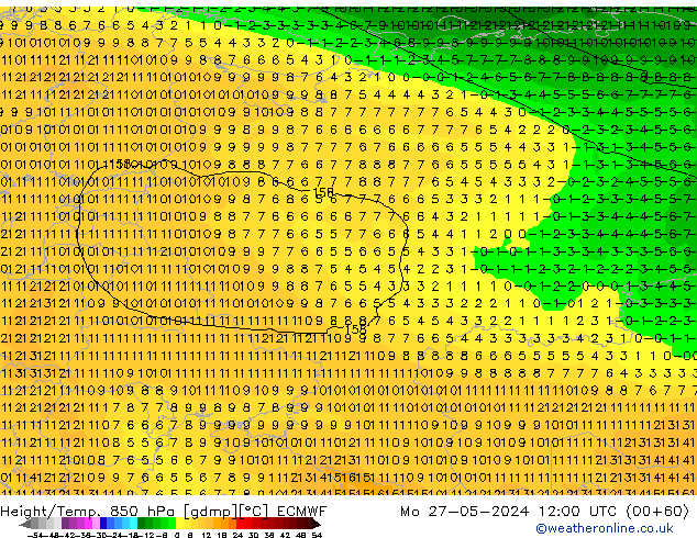 Z500/Rain (+SLP)/Z850 ECMWF Mo 27.05.2024 12 UTC