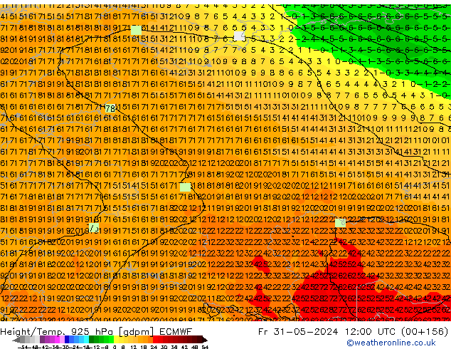 Yükseklik/Sıc. 925 hPa ECMWF Cu 31.05.2024 12 UTC