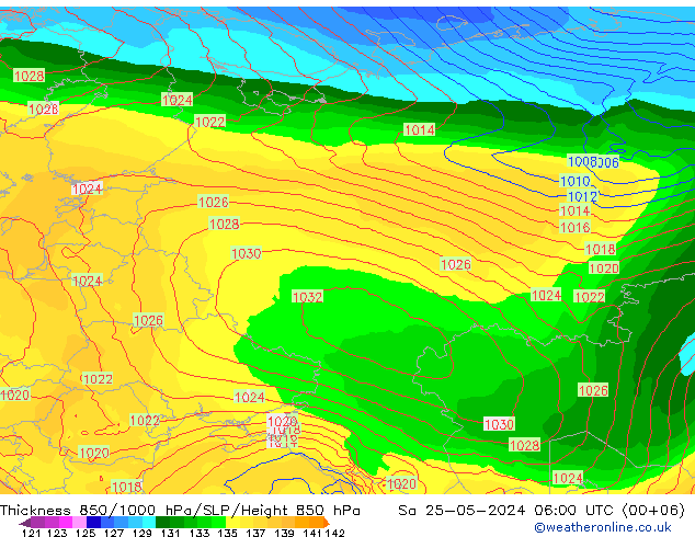 850-1000 hPa Kalınlığı ECMWF Cts 25.05.2024 06 UTC