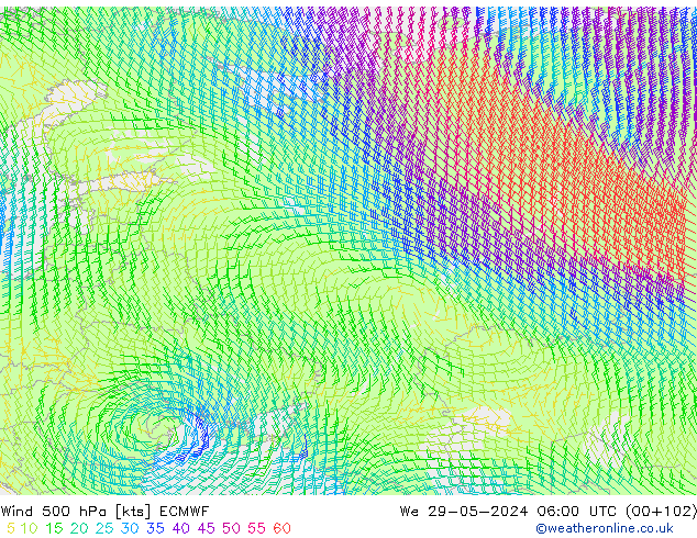 Viento 500 hPa ECMWF mié 29.05.2024 06 UTC