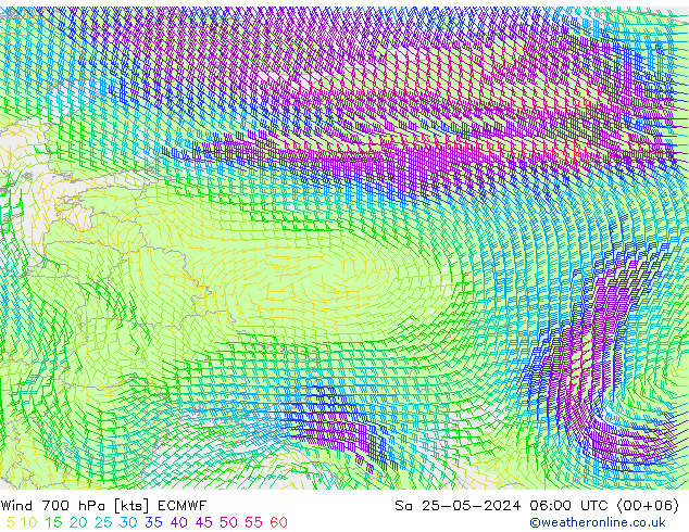 Wind 700 hPa ECMWF za 25.05.2024 06 UTC