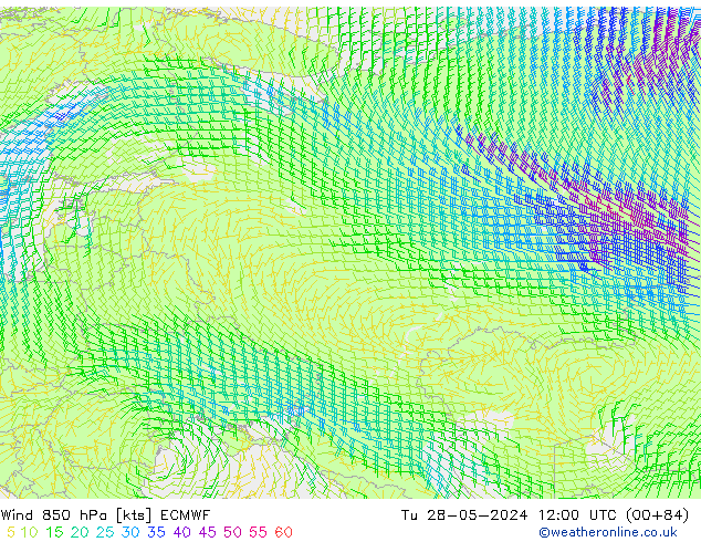 Viento 850 hPa ECMWF mar 28.05.2024 12 UTC