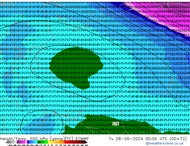 Z500/Yağmur (+YB)/Z850 ECMWF Sa 28.05.2024 00 UTC