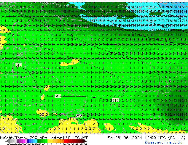 Height/Temp. 700 hPa ECMWF Sáb 25.05.2024 12 UTC