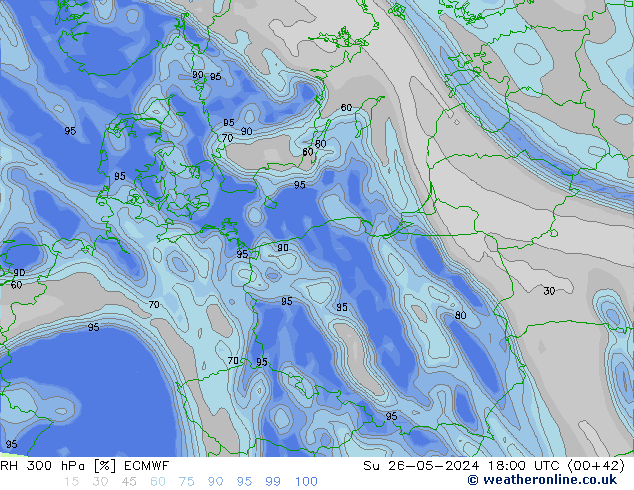 RH 300 hPa ECMWF Su 26.05.2024 18 UTC