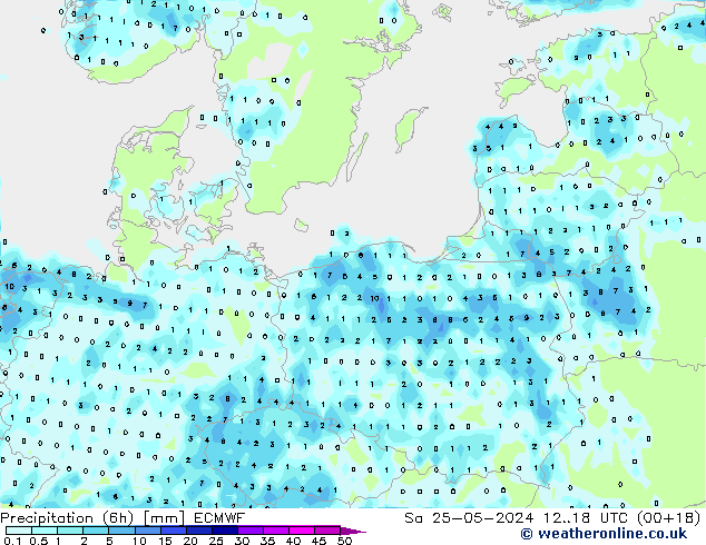 Precipitation (6h) ECMWF Sa 25.05.2024 18 UTC