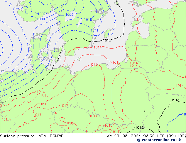 ciśnienie ECMWF śro. 29.05.2024 06 UTC