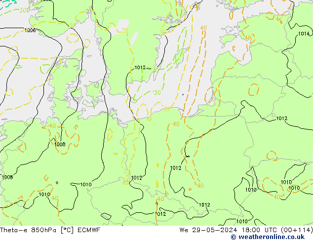 Theta-e 850hPa ECMWF  29.05.2024 18 UTC