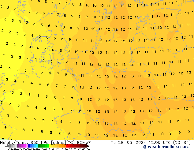 Z500/Rain (+SLP)/Z850 ECMWF Di 28.05.2024 12 UTC