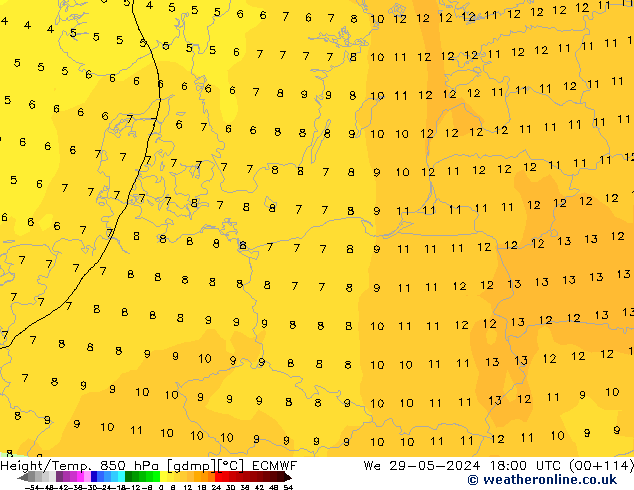 Height/Temp. 850 hPa ECMWF  29.05.2024 18 UTC