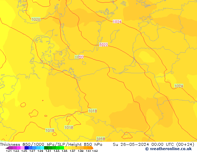 Thck 850-1000 hPa ECMWF Ne 26.05.2024 00 UTC