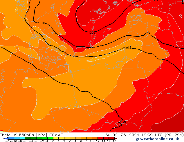 Theta-W 850hPa ECMWF  02.06.2024 12 UTC