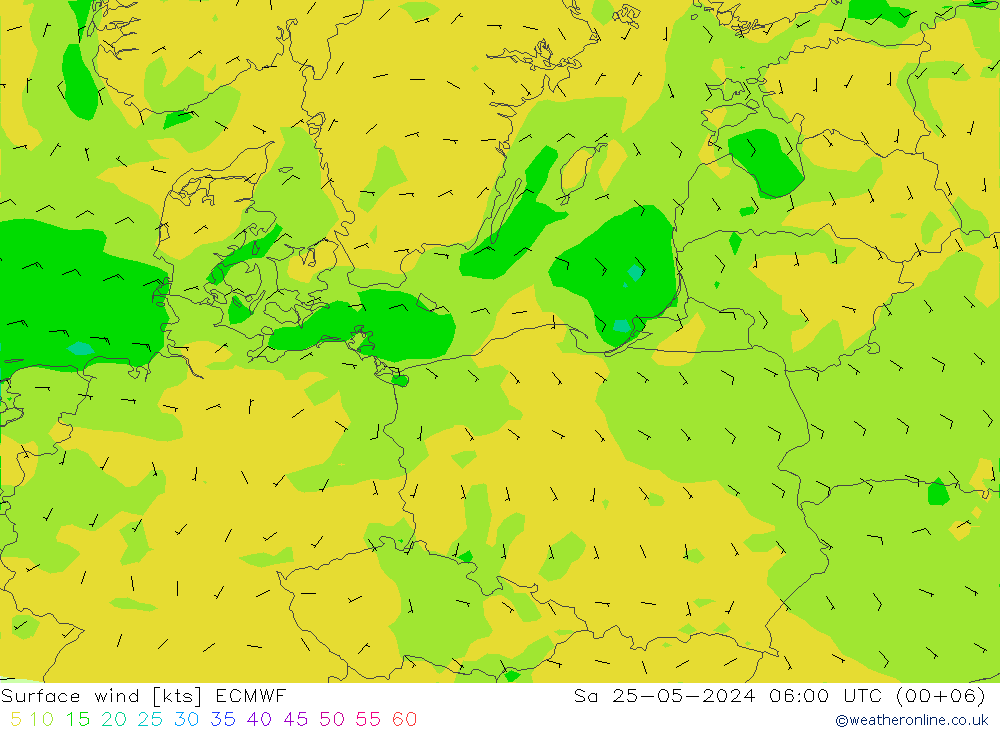 Wind 10 m ECMWF za 25.05.2024 06 UTC
