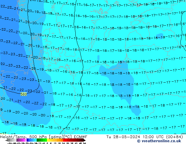 Z500/Rain (+SLP)/Z850 ECMWF Di 28.05.2024 12 UTC