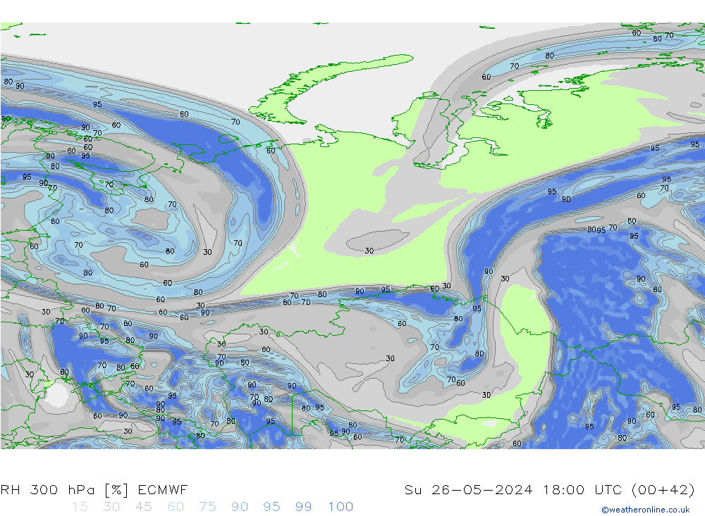 RH 300 hPa ECMWF nie. 26.05.2024 18 UTC