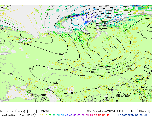 Isotachs (mph) ECMWF Qua 29.05.2024 00 UTC