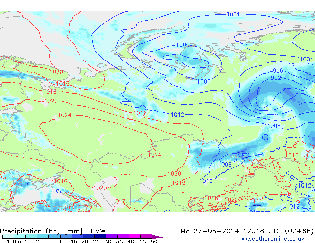 Precipitation (6h) ECMWF Mo 27.05.2024 18 UTC