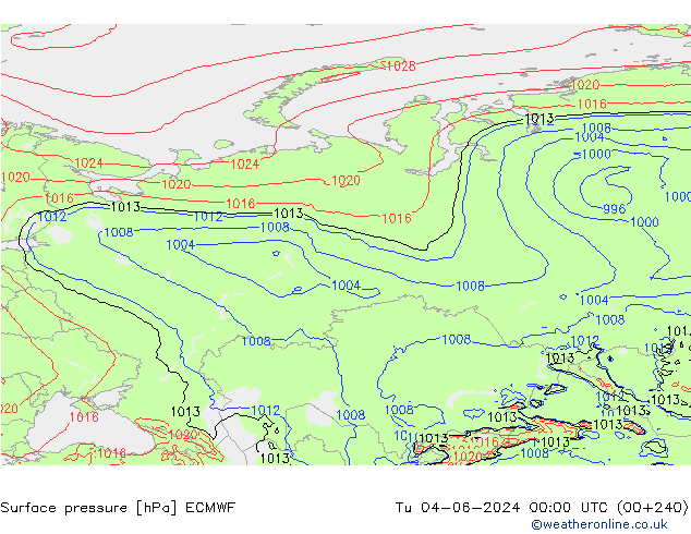 Surface pressure ECMWF Tu 04.06.2024 00 UTC