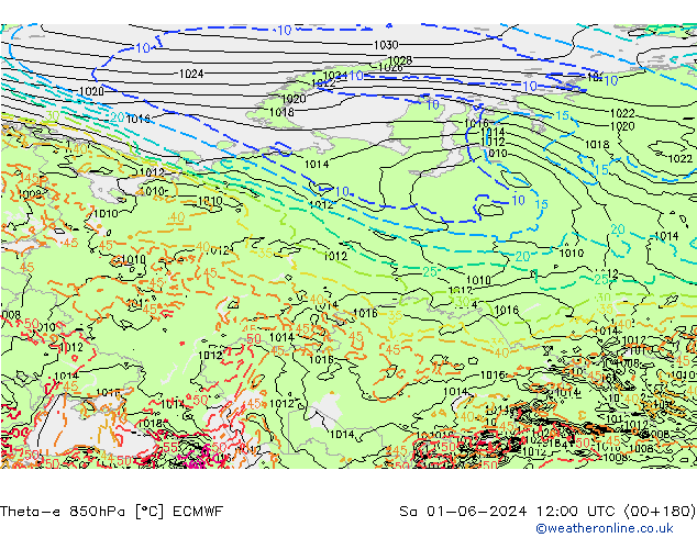 Theta-e 850гПа ECMWF сб 01.06.2024 12 UTC