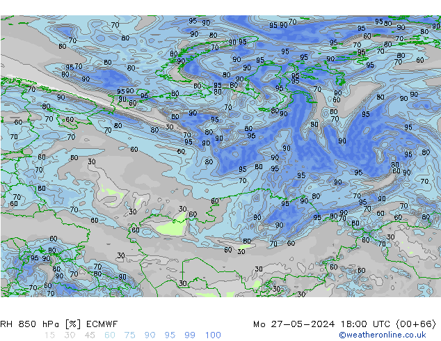 RH 850 hPa ECMWF Mo 27.05.2024 18 UTC